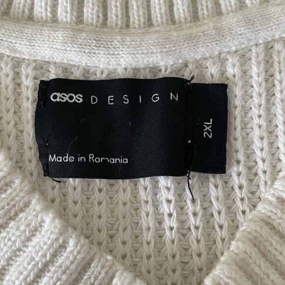 ASOS DESIGN 2XL Women's White Cable Knit Oversize Sweater Vest Tennis Preppy - Picture 3 of 6